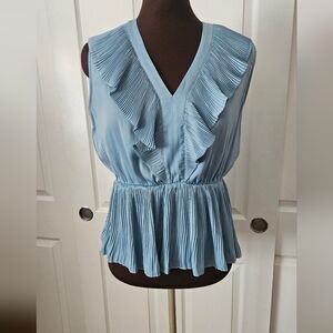 Blue Ruffled Peplum Blouse
